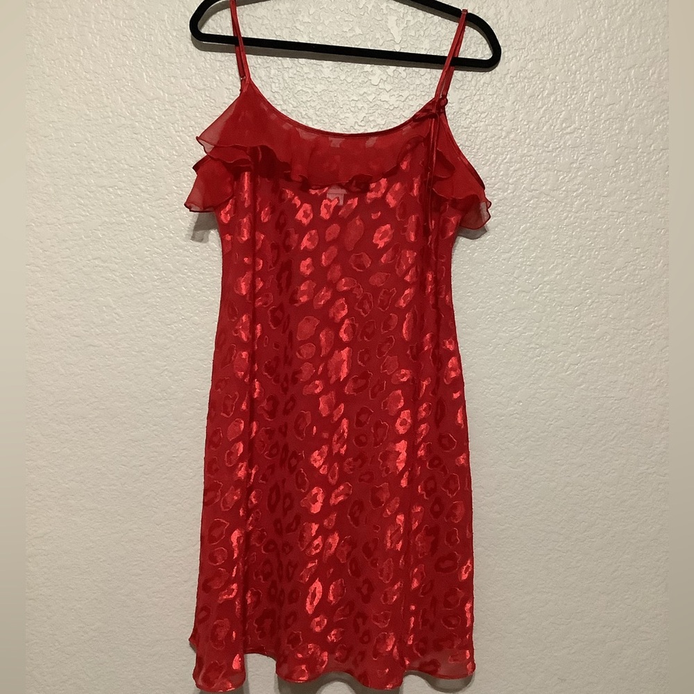Red Satin Leopard-Print Slip Dress
